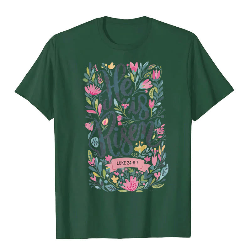 Christianartworkshop He Is Risen Floral Print Graphic T-Shirt - Dark Green - 2XL - image 6