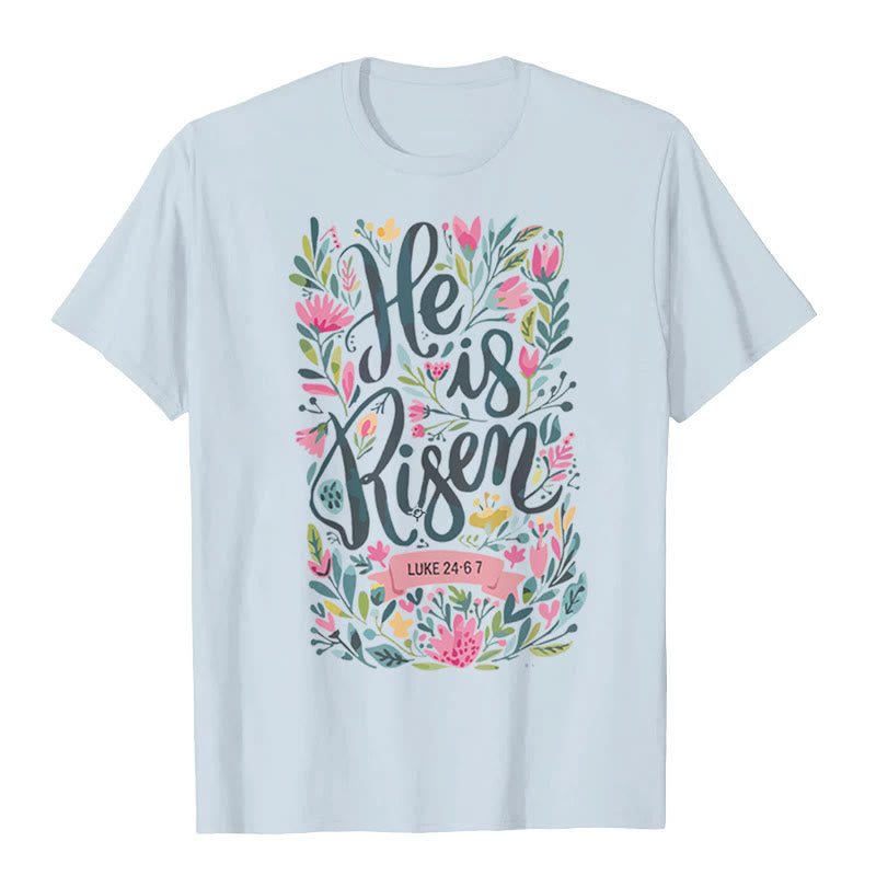 Christianartworkshop He Is Risen Floral Print Graphic T-Shirt - Blue - 2XL - image 3