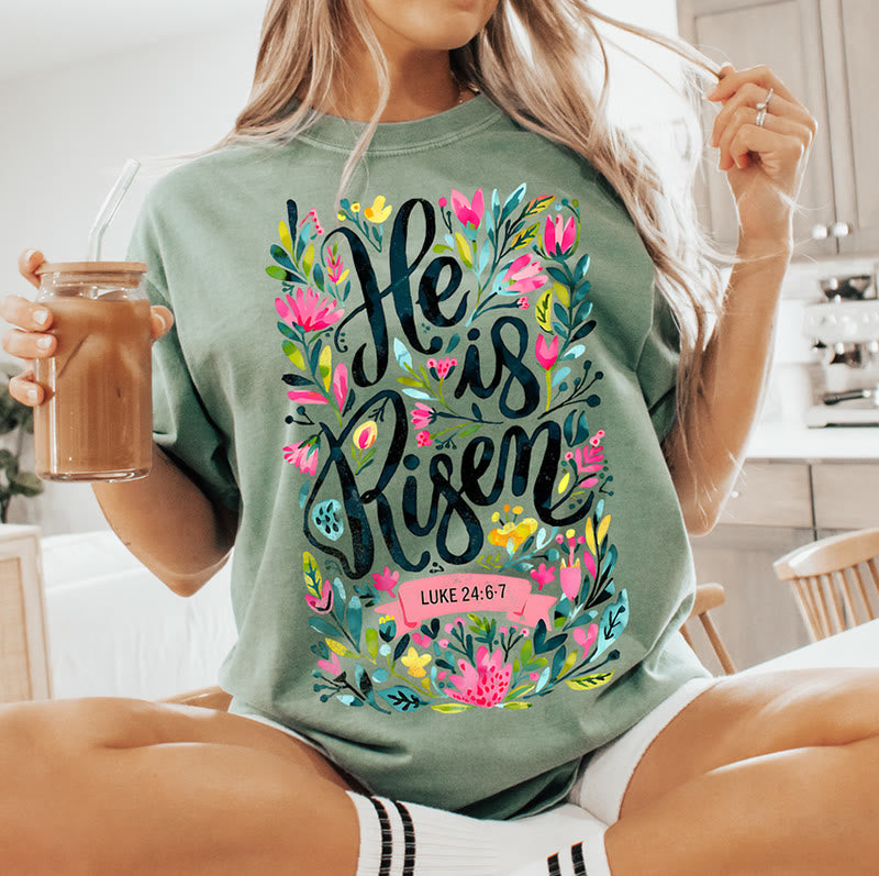 Christianartworkshop He Is Risen Floral Print Graphic T-Shirt - image 14