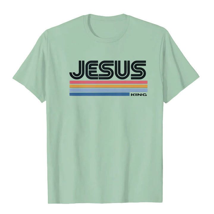 Christianartworkshop Retro Jesus King T-Shirt - Light Green - 2XL - image 5