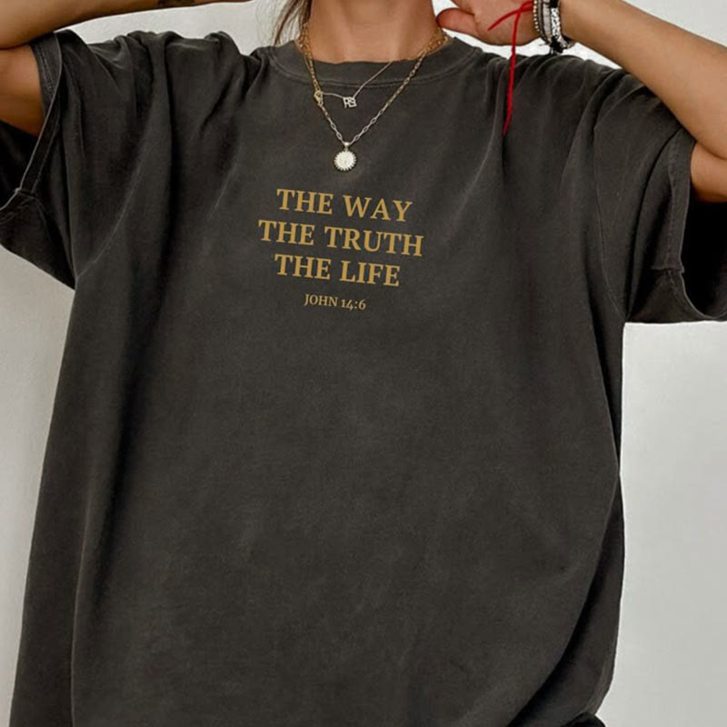 Christianartworkshop Jesus is The Way The Truth The Life - John 14:6 Washed T-Shirt - Black - 4XL - image 0