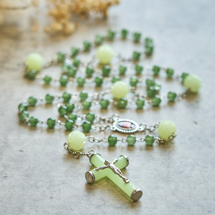 Christianartworkshop Glass & Luminous Rose Our Father Beads Glowing Faith Rosary: A Divine Companion - image 1