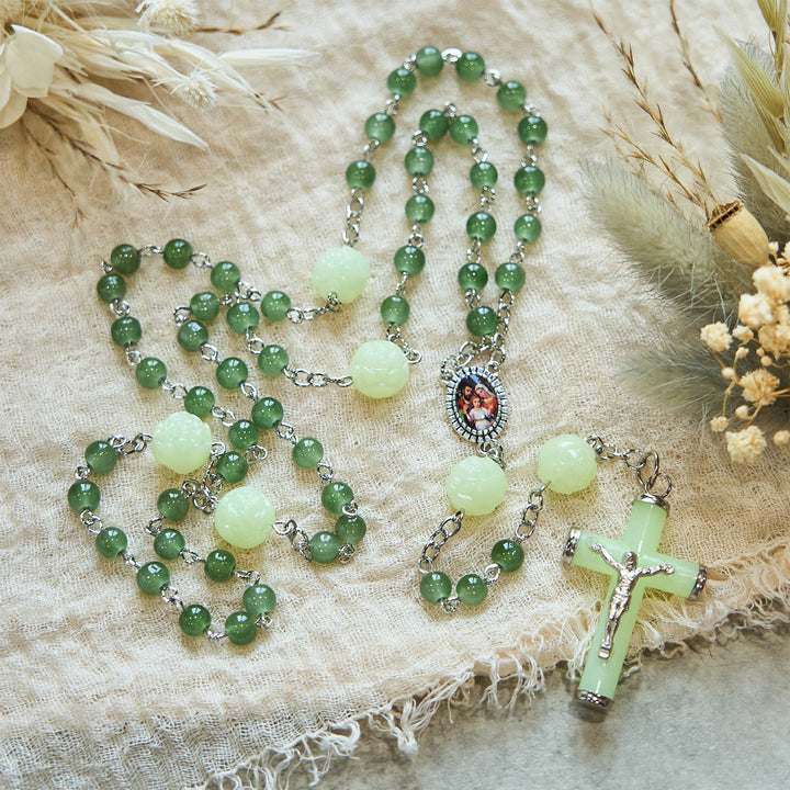 Christianartworkshop Glass & Luminous Rose Our Father Beads Glowing Faith Rosary: A Divine Companion - image 0