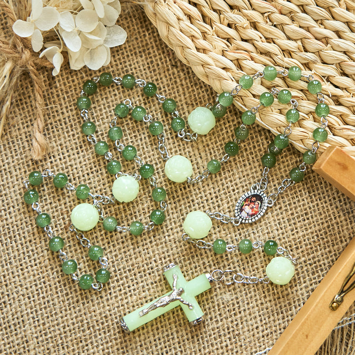 Christianartworkshop Jade & Luminous Rose Our Father Beads Glowing Faith Rosary: A Divine Companion - image 7