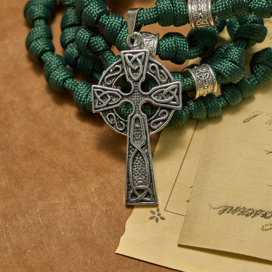 Christianartworkshop PRAYERFUL FAITH: St. Patrick Medal Dark Green Handmade Paracord Knotted Rosary - image 7
