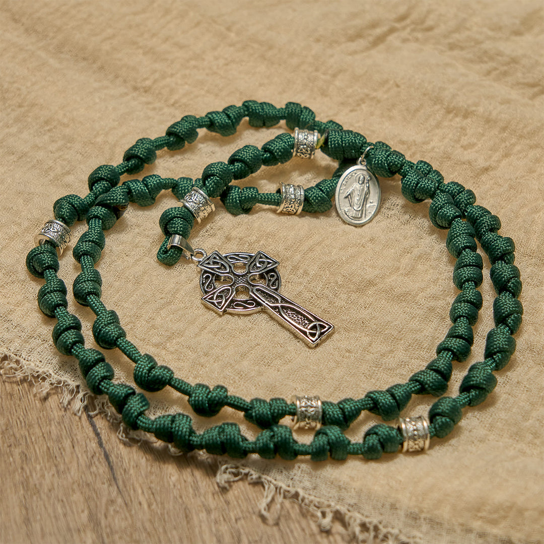 Christianartworkshop PRAYERFUL FAITH: St. Patrick Medal Dark Green Handmade Paracord Knotted Rosary - image 4