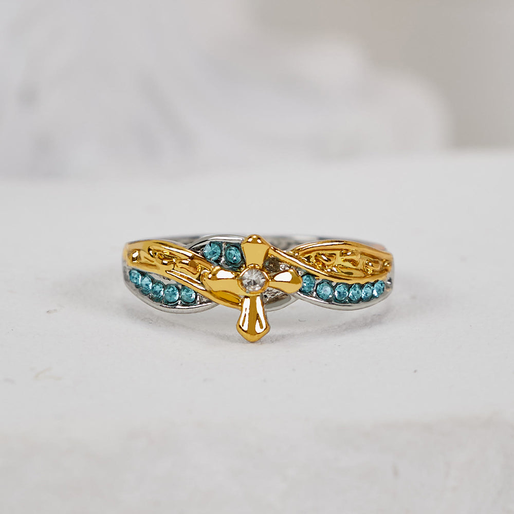 Christianartworkshop Two-color Heart with Christian Poem Footprints in the Sand Alloy Ring - image 1