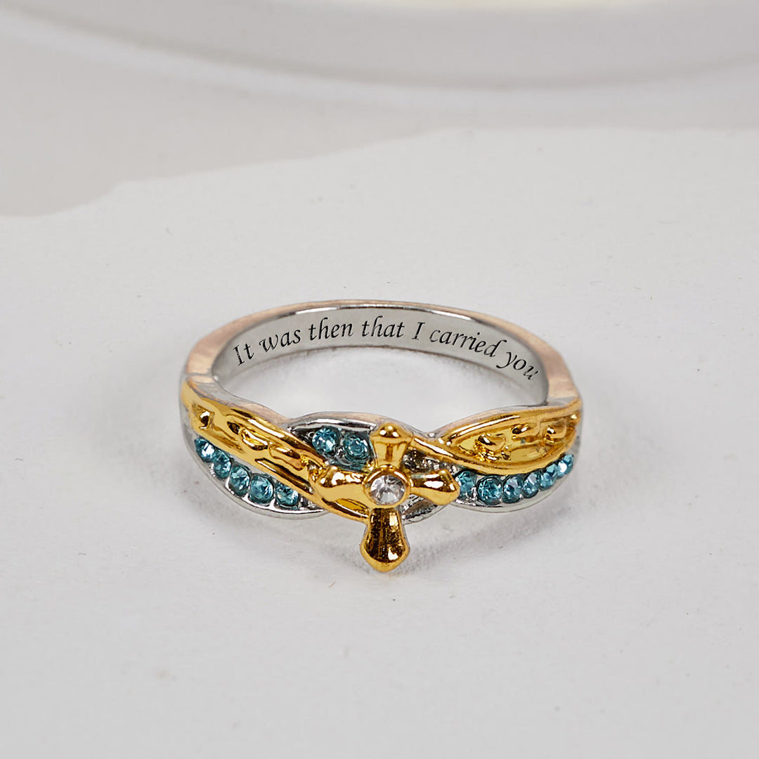 Christianartworkshop Two-color Heart with Christian Poem Footprints in the Sand Alloy Ring - US 10 - image 0