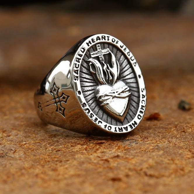 Christianartworkshop 3 Colors Sacred Heart Of Jesus Cross Faith Spirit Blessing Ring - image 1