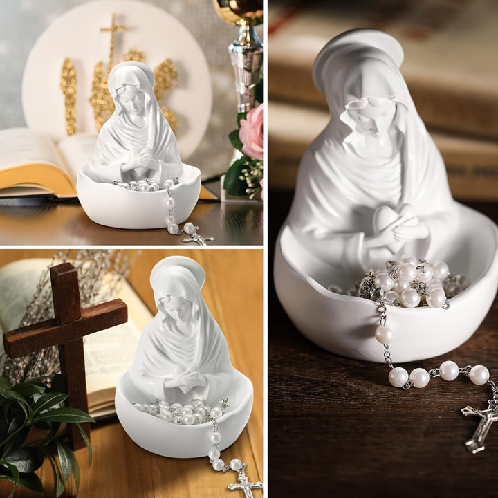 Christianartworkshop Our Lady White Resin Rosary Holder: Carrying the Beauty of Faith
