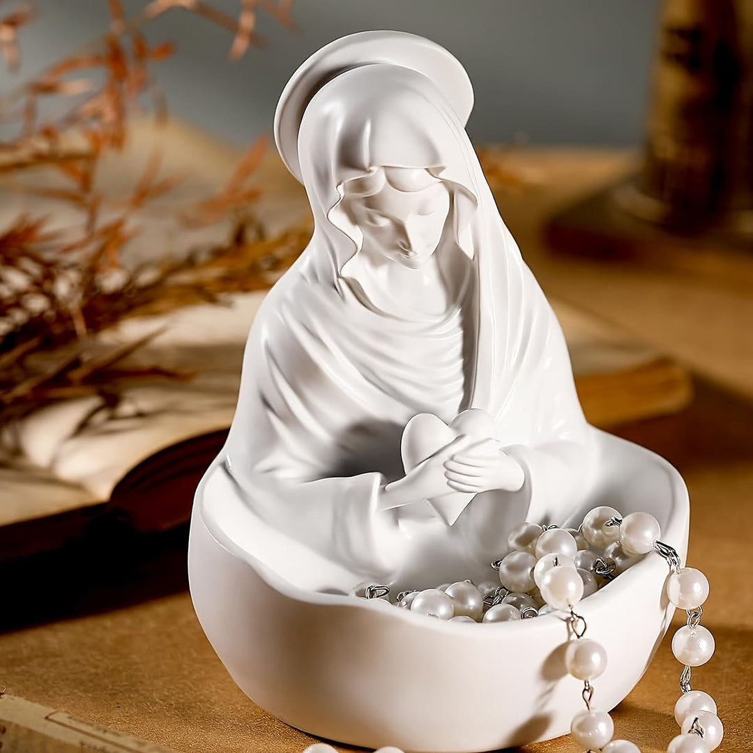 Christianartworkshop Our Lady White Resin Rosary Holder: Carrying the Beauty of Faith