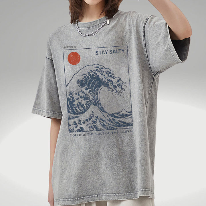 Christianartworkshop "STAY SALTY" Washed T-Shirt - Light Gray - 5XL - image 4