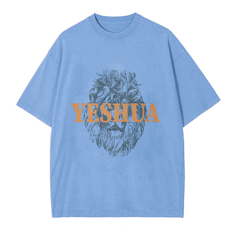 Christianartworkshop "YESHUA" Lion Head Washed T-Shirt - Blue - 5XL - image 3