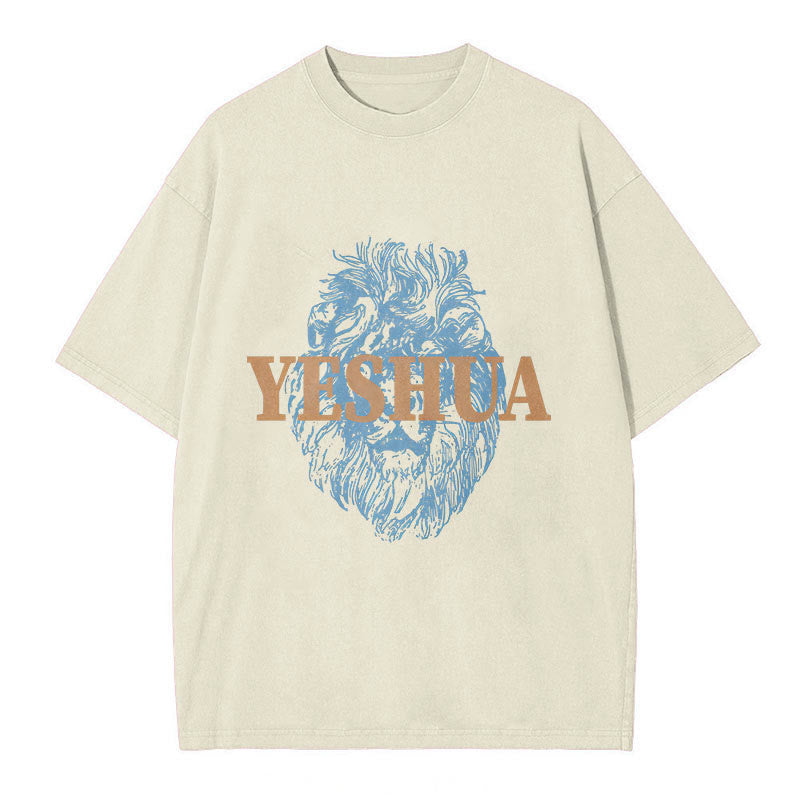 Christianartworkshop "YESHUA" Lion Head Washed T-Shirt - Beige - 5XL - image 1