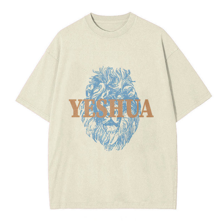 Christianartworkshop "YESHUA" Lion Head Washed T-Shirt - Beige - 5XL - image 1