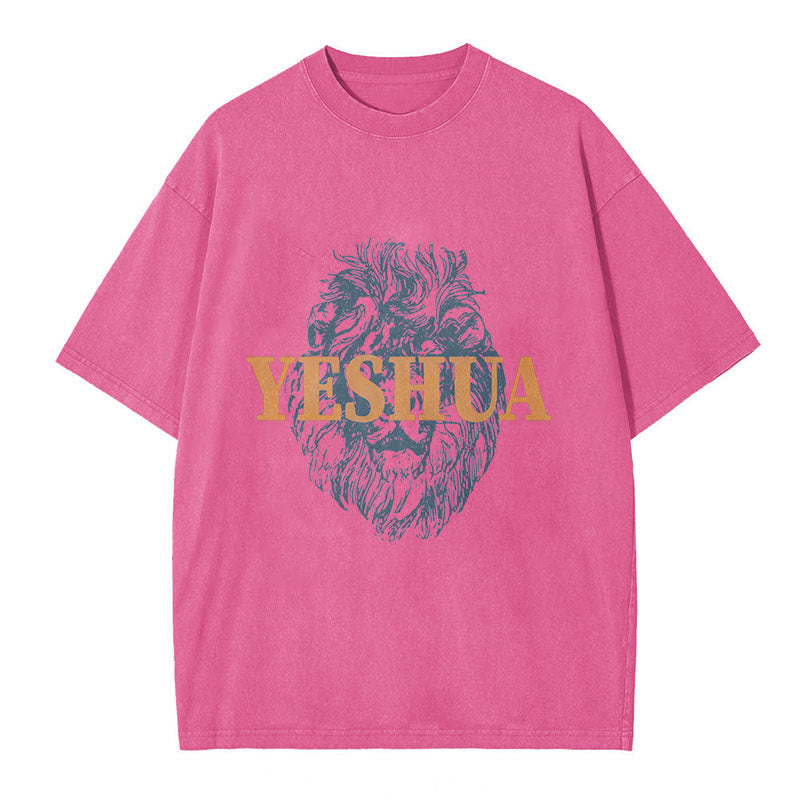Christianartworkshop "YESHUA" Lion Head Washed T-Shirt - Rose - 5XL - image 4