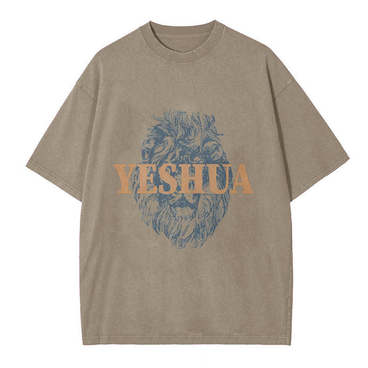 Christianartworkshop "YESHUA" Lion Head Washed T-Shirt - Khaki - 5XL - image 8