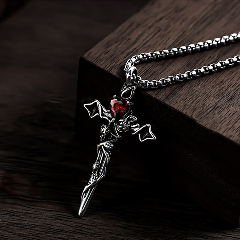 Christianartworkshop 999 Sterling Silver 2colors Thorn Rose Crucifix Necklace: A Fusion of Gothic Elegance and Dark Romance - Red - image 0