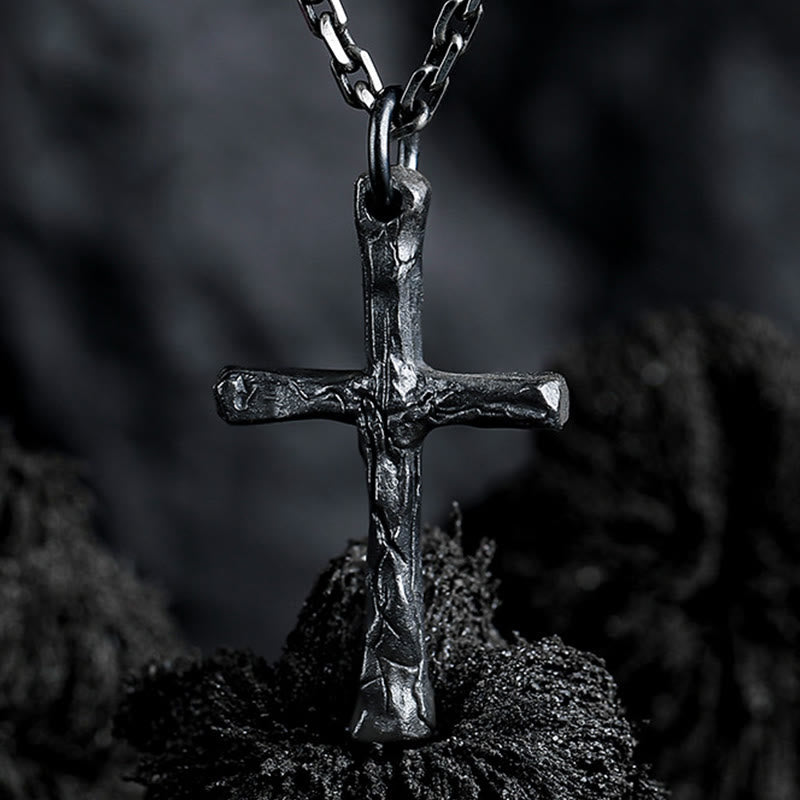 Christianartworkshop 925 Sterling Silver Dark Style Cross Necklace: A Symbol of Faith - 925 Sterling Silver - image 0