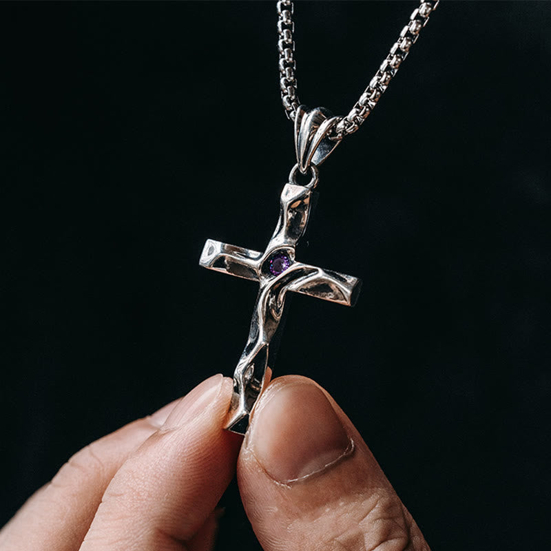 Christianartworkshop 925 Sterling Silver 2colors Zircon Cross Necklace: A Symbol of Elegance and Divine Grace - Purple - image 1