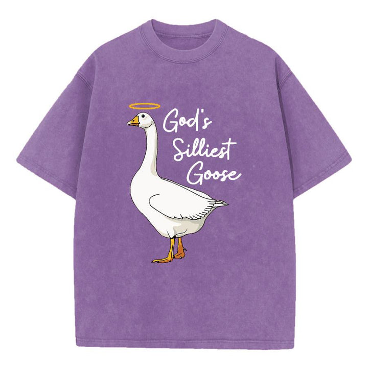 Christianartworkshop God's Silliest Goose Washed T-Shirt - Purple - 5XL - image 10