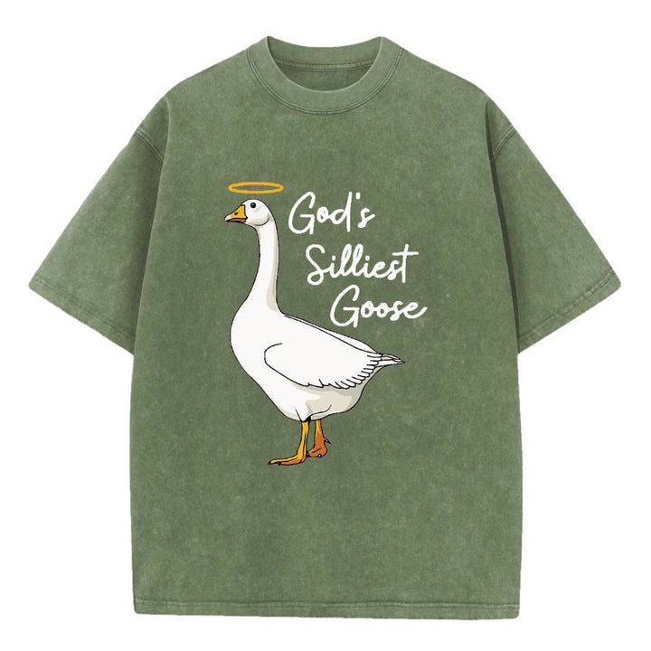 Christianartworkshop God's Silliest Goose Washed T-Shirt - Army Green - 5XL - image 7