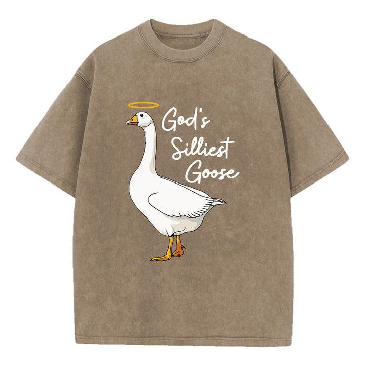 Christianartworkshop God's Silliest Goose Washed T-Shirt - Coffee - 5XL - image 5