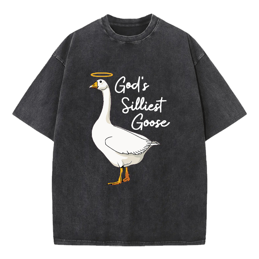 Christianartworkshop God's Silliest Goose Washed T-Shirt - Black - 5XL - image 0
