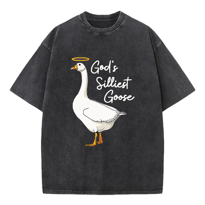 Christianartworkshop God's Silliest Goose Washed T-Shirt - Black - 5XL - image 0