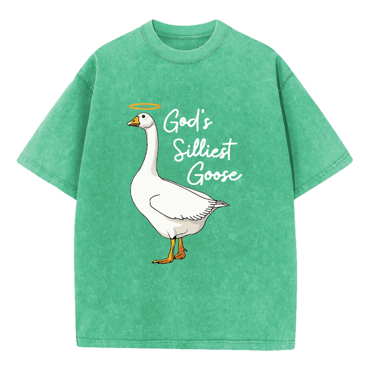 Christianartworkshop God's Silliest Goose Washed T-Shirt - Green - 5XL - image 6
