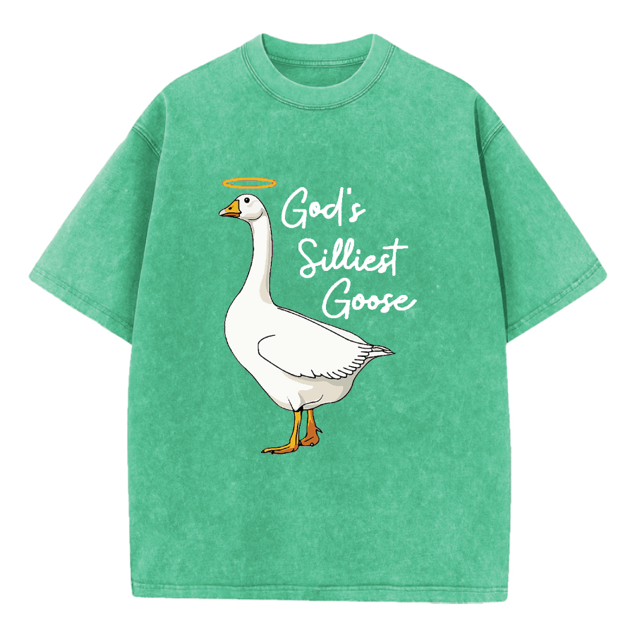 Christianartworkshop God's Silliest Goose Washed T-Shirt - Green - 5XL - image 6