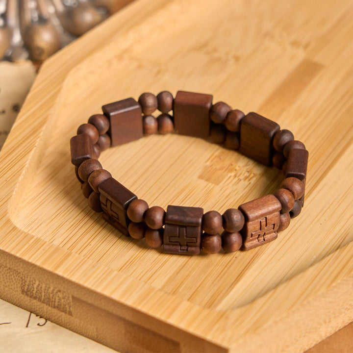 Christianartworkshop 3colors Cross Wooden Bracelet: Symbol of Devotion and Beauty - Brown - image 6