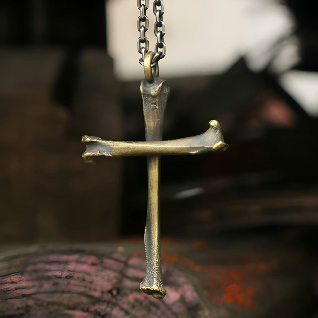 Christianartworkshop 925 Sterling Silver Modern & Minimalist Cross Bone-shaped Necklace: Showing Personality in Simplicity - Brass - image 0
