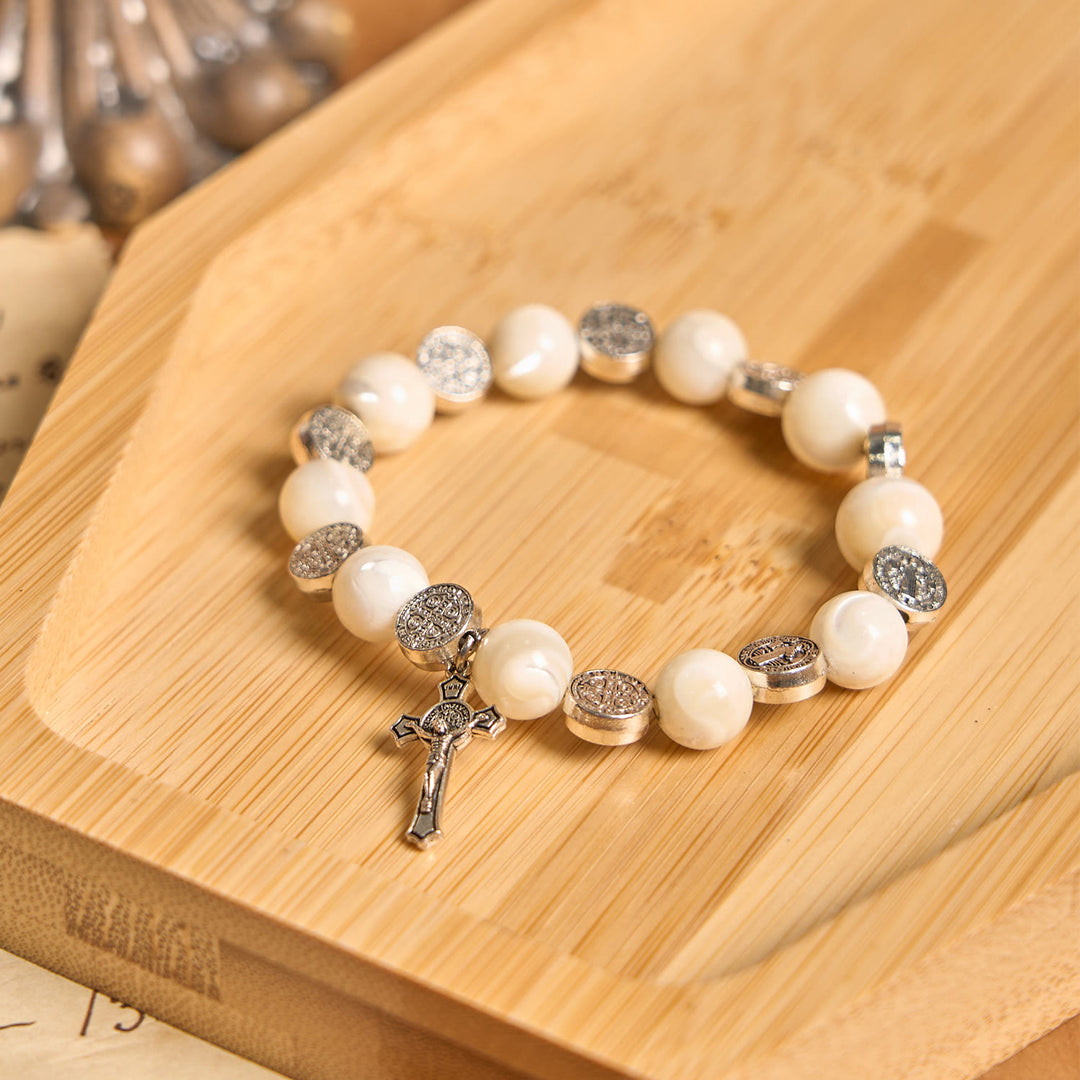 Christianartworkshop White Beads Crucifix Bracelet: A Stylish Token of Devotion - White - image 0