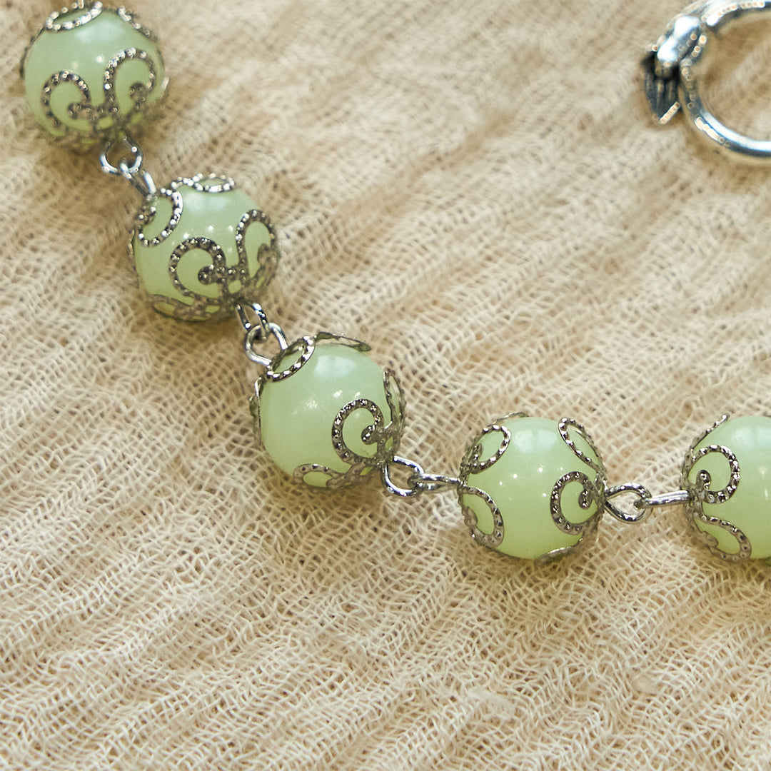 Christianartworkshop Green Beads Crucifix Rose Luminous Bracelet: Dreamy Light of Faith
