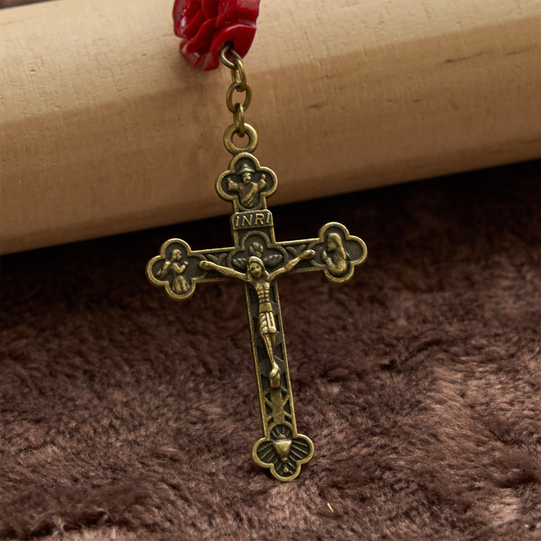 Christianartworkshop Miraculous Medal & Crucifix of 8mm Ceramic Beads & Rose Cinnabar Beads Handmade Rosary - image 7