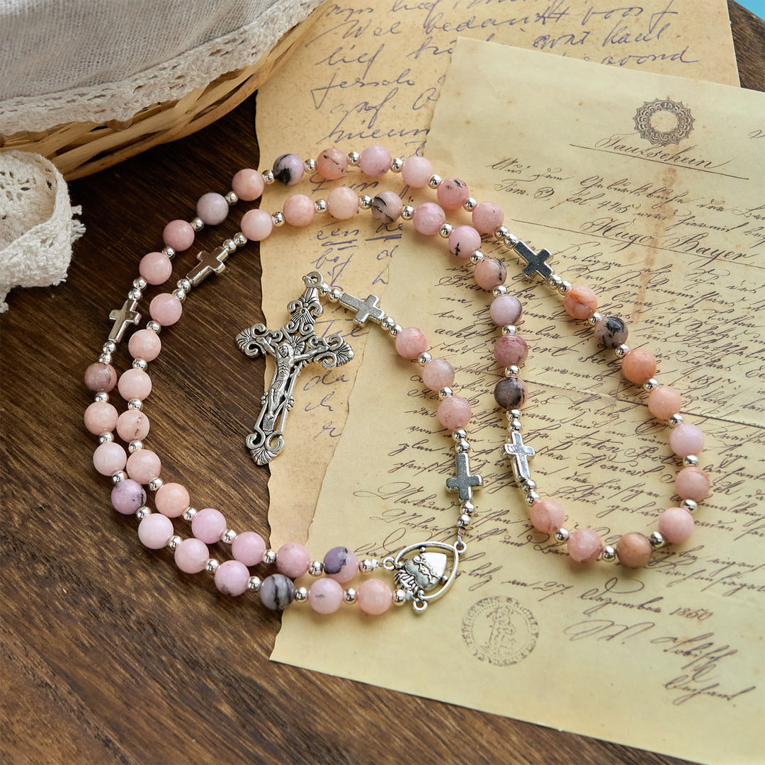 Christianartworkshop PRAYERFUL FAITH:Handmade Pink Round Beads Rosary with Gift Card - image 6