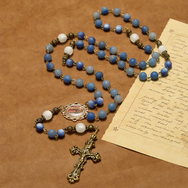 Christianartworkshop Handmade Rosary with Natural Blue Aventurine Beads & Crucifix - Matte Blue of Peace