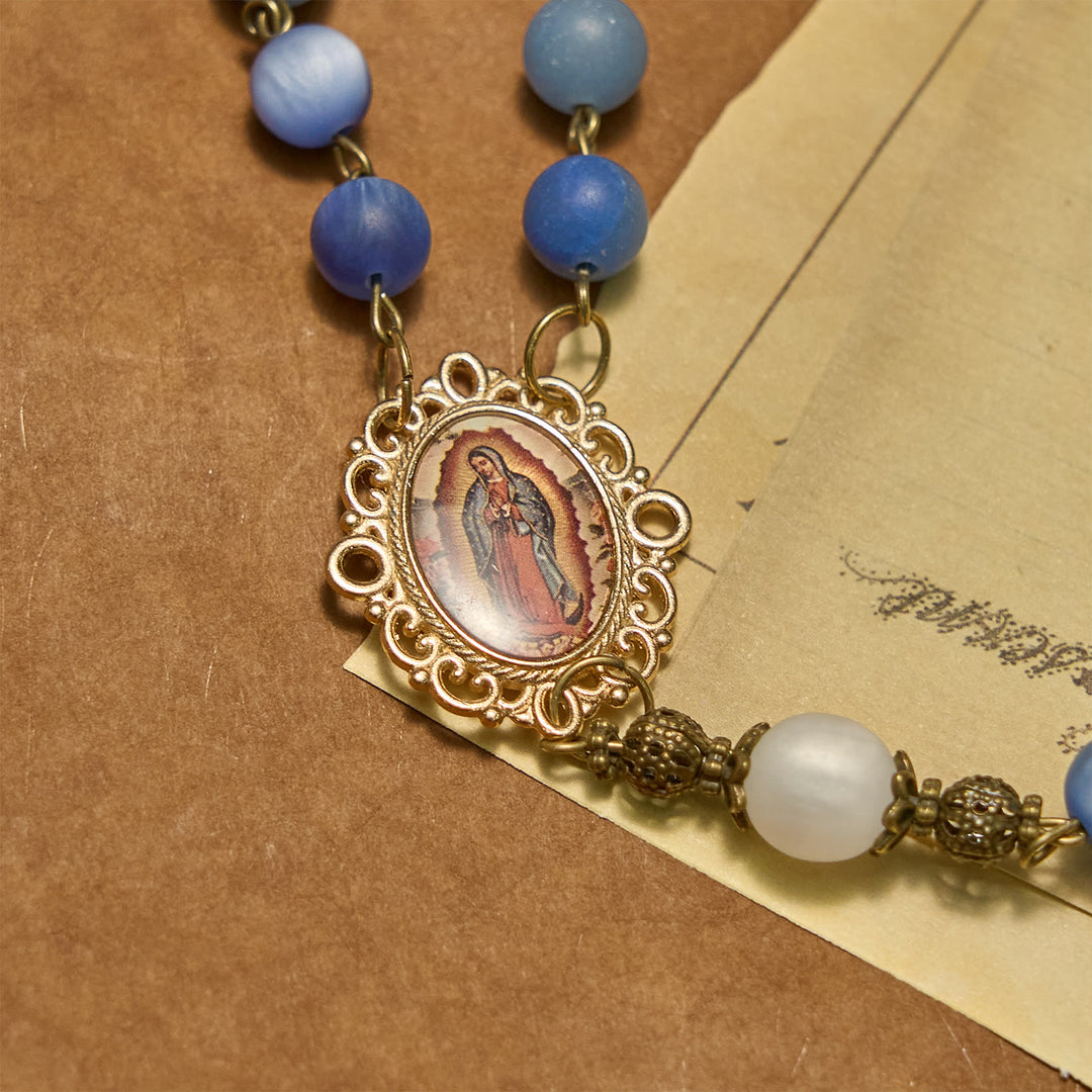 Christianartworkshop Handmade Rosary with Natural Blue Aventurine Beads & Crucifix - Matte Blue of Peace