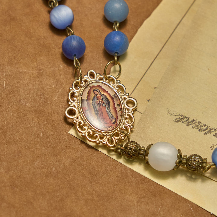 Christianartworkshop Handmade Rosary with Natural Blue Aventurine Beads & Crucifix - Matte Blue of Peace