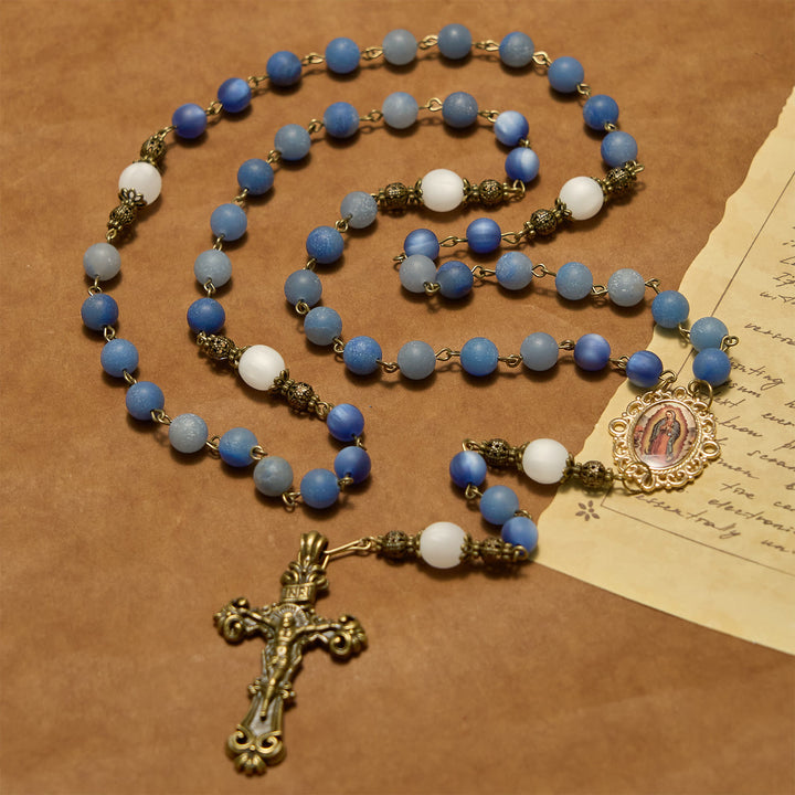 Christianartworkshop Handmade Rosary with Natural Blue Aventurine Beads & Crucifix - Matte Blue of Peace