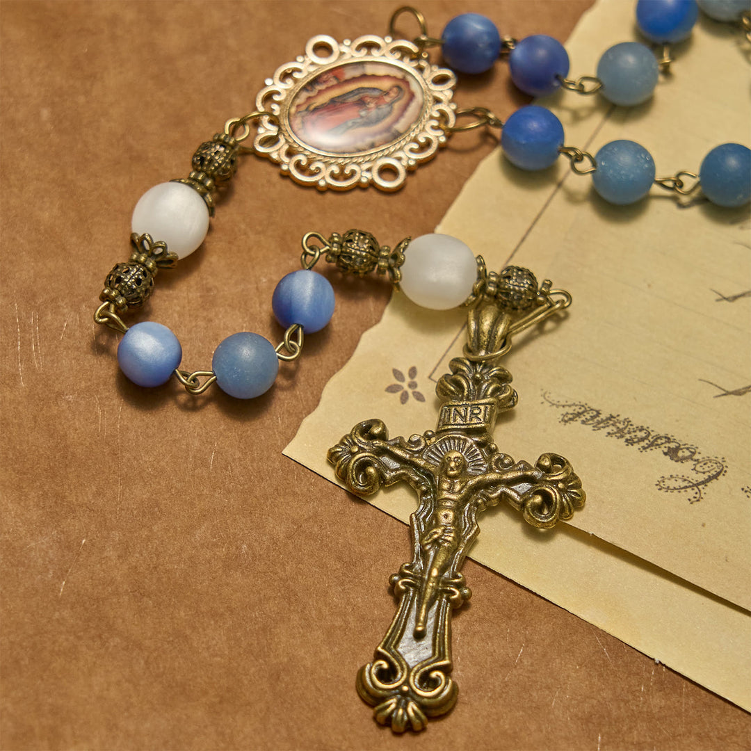 Christianartworkshop Handmade Rosary with Natural Blue Aventurine Beads & Crucifix - Matte Blue of Peace