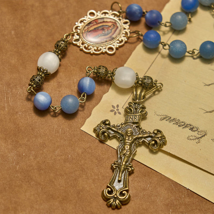 Christianartworkshop Handmade Rosary with Natural Blue Aventurine Beads & Crucifix - Matte Blue of Peace