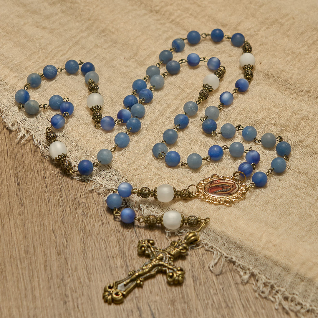 Christianartworkshop Handmade Rosary with Natural Blue Aventurine Beads & Crucifix - Matte Blue of Peace