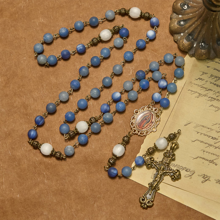 Christianartworkshop Handmade Rosary with Natural Blue Aventurine Beads & Crucifix - Matte Blue of Peace