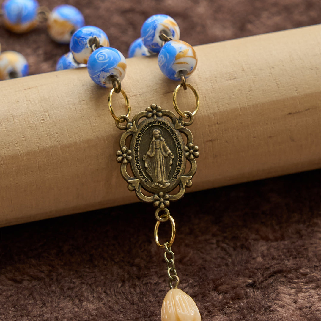 Christianartworkshop Handmade Floral Rosary with Blue Rose Beads & Lily of Valley: A Peaceful Companion - image 4
