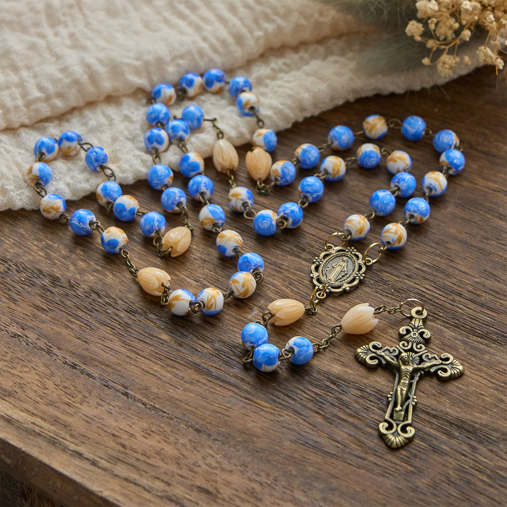 Christianartworkshop Handmade Floral Rosary with Blue Rose Beads & Lily of Valley: A Peaceful Companion - image 1
