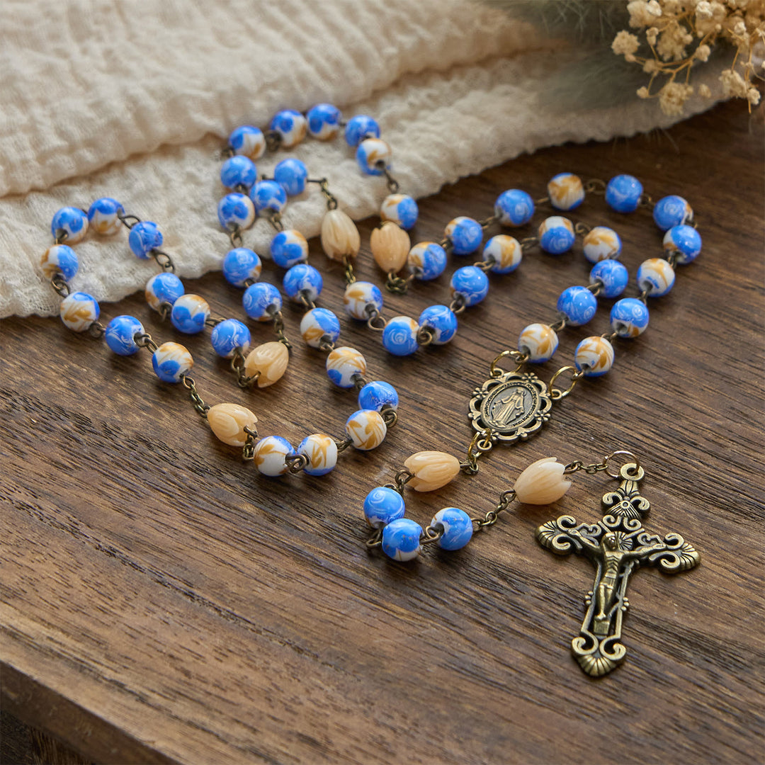 Christianartworkshop Handmade Floral Rosary with Blue Rose Beads & Lily of Valley: A Peaceful Companion - image 1
