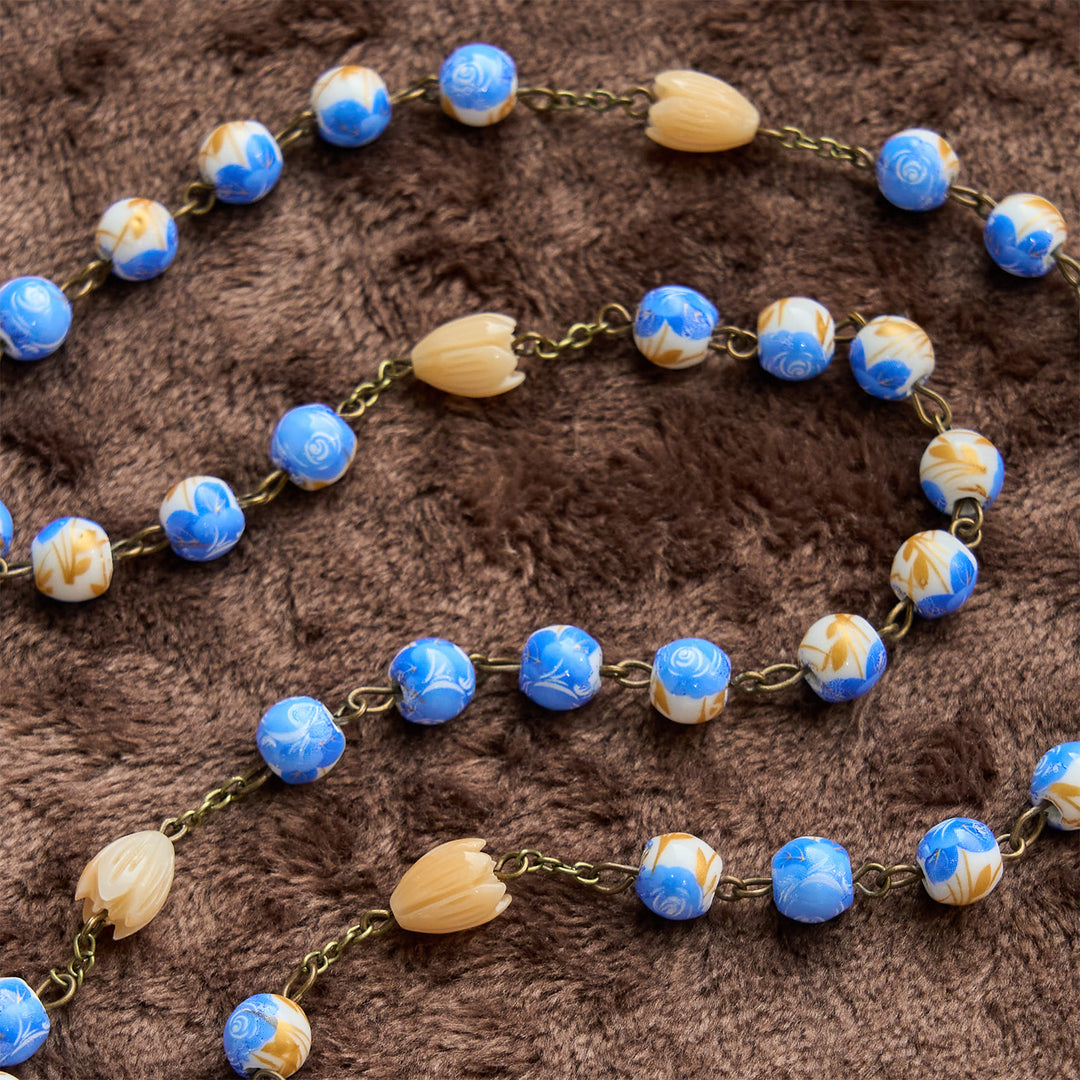 Christianartworkshop Jesus Is The Gift: Handmade Floral Rosary with Blue Rose Beads & Lily of Valley - image 7