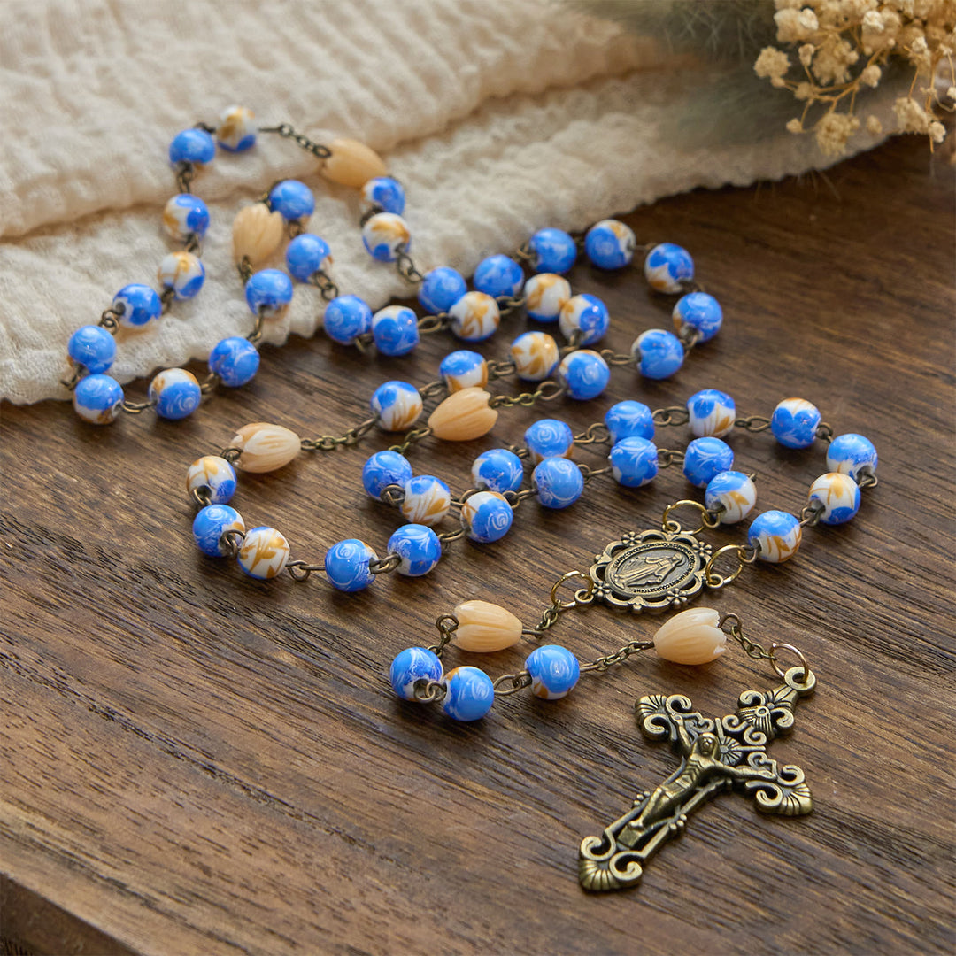 Christianartworkshop Handmade Floral Rosary with Blue Rose Beads & Lily of Valley: A Peaceful Companion - image 6